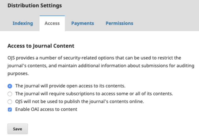 Screenshot of distribution settings